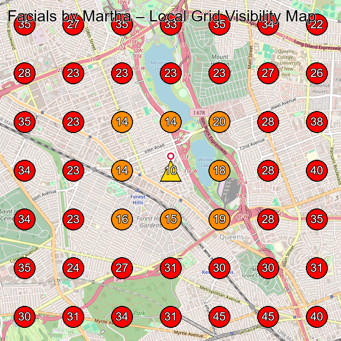 Facials by Martha GeoGrid visibility map for Facial Spa in 70-20 Austin St